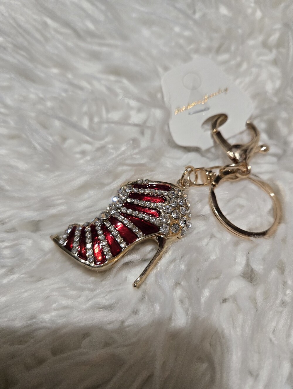 Bling Rhinestone High Heel Keychain Charm Stiletto Shoe Black Red Or Purple New - Picture 2 of 6